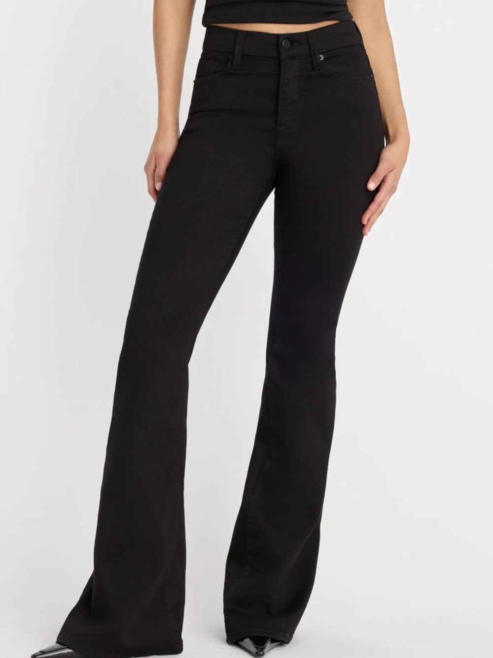 Good American Black High-Rise Wide-Leg Flare Jeans